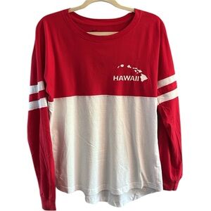Exists Women’s Hawaii theme  white/red colorblock Long Sleeve Top size Small